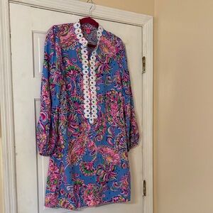 Lilly Pulitzer Blue and Pink Paisley Long Sleeve Dress